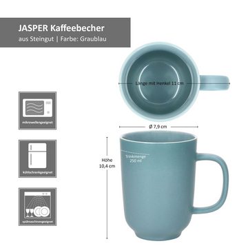 Ritzenhoff & Breker Becher Ritzenhoff 6x Jasper Kaffeebecher 250ml H10,4cm Graublau Tee-Tassen, Steingut