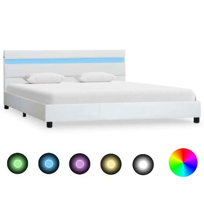 vidaXL Bett Bettgestell mit LED Weiß Kunstleder 160×200 cm