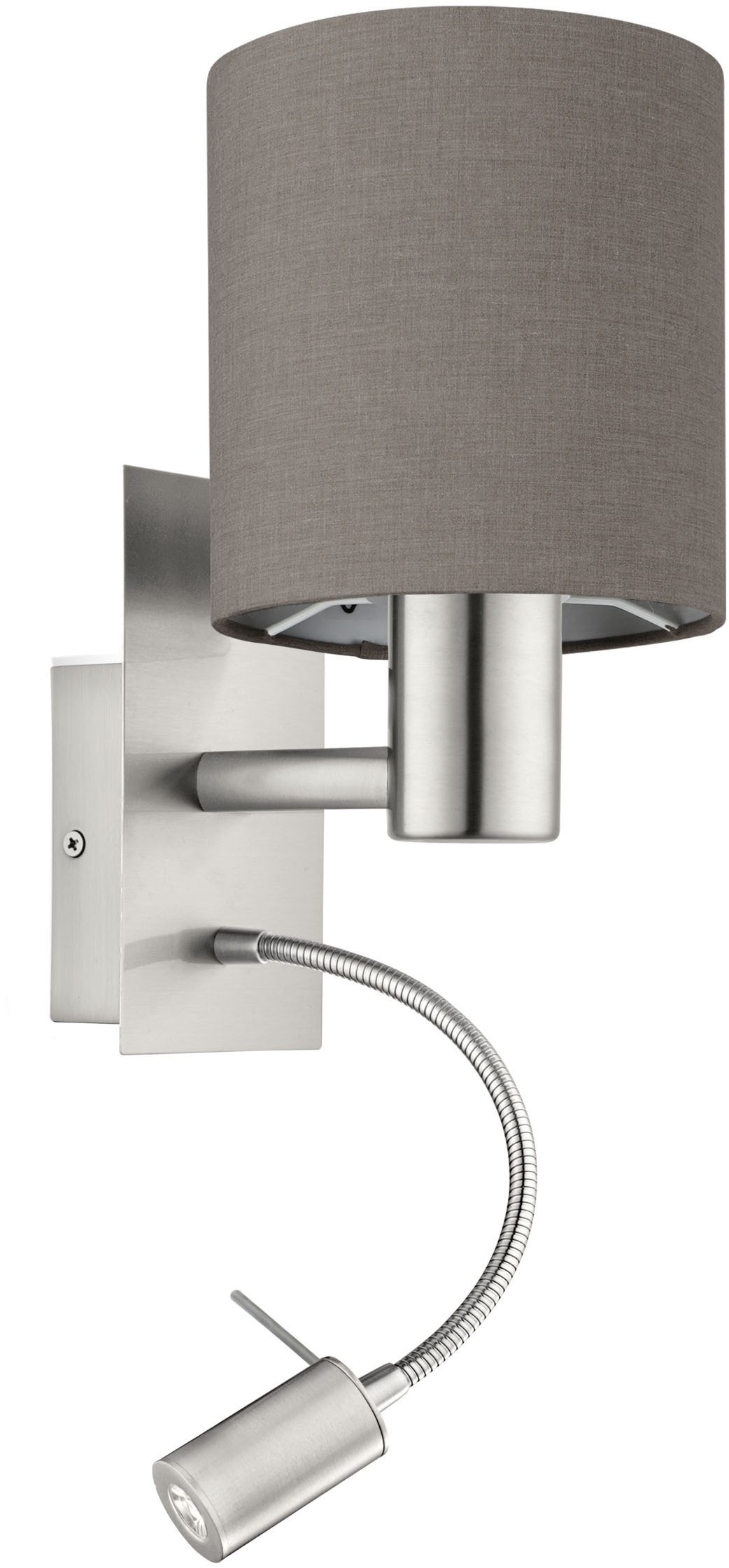 EGLO Wandleuchte PASTERI Wandlampe - Stahl - E27;LED - 1X40W;1X3,8W - IP20, Ein-/Ausschalter, Lesearm, ohne Leuchtmittel, Warmweiß, Wandstrahler, Wandspot, Wohnzimmer, Schlafzimmer, L15 x H38 x AL19,5cm