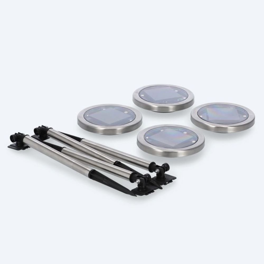 Online-Fuchs LED Solarleuchte 4er Set Disc-Lights Solarleuchten Scheiben-Optik Lampen -, Deko Garten, Balkon, Terrasse, RGB Farbwechsel und Warmweiß, Dämmerungssensor