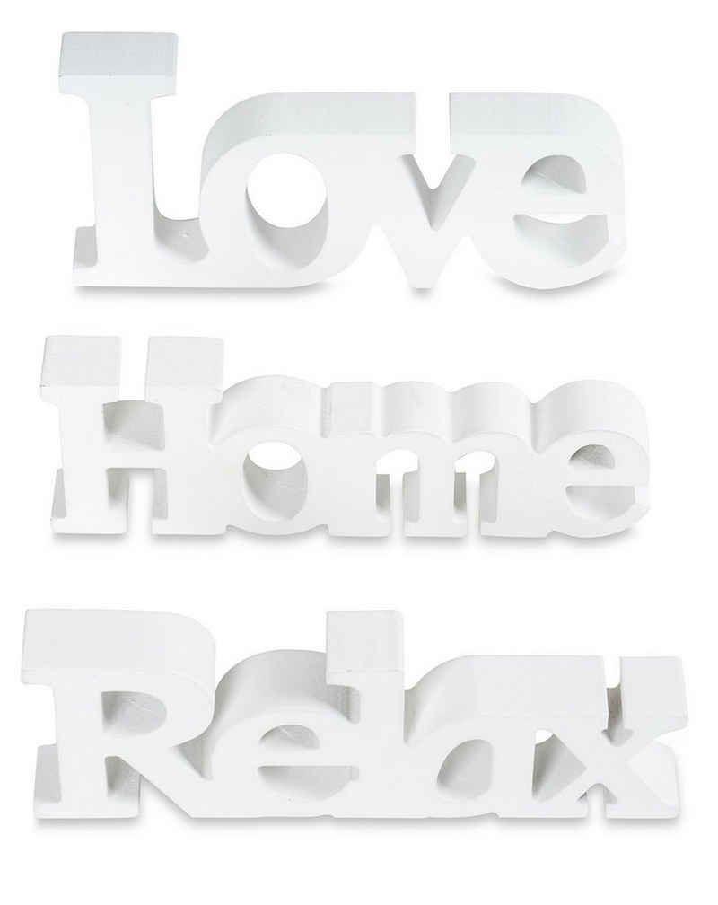 Levandeo® Deko-Schriftzug, levandeo 3er Set Schriftzug Holz Love Home Relax weiß shabby Aufsteller Deko