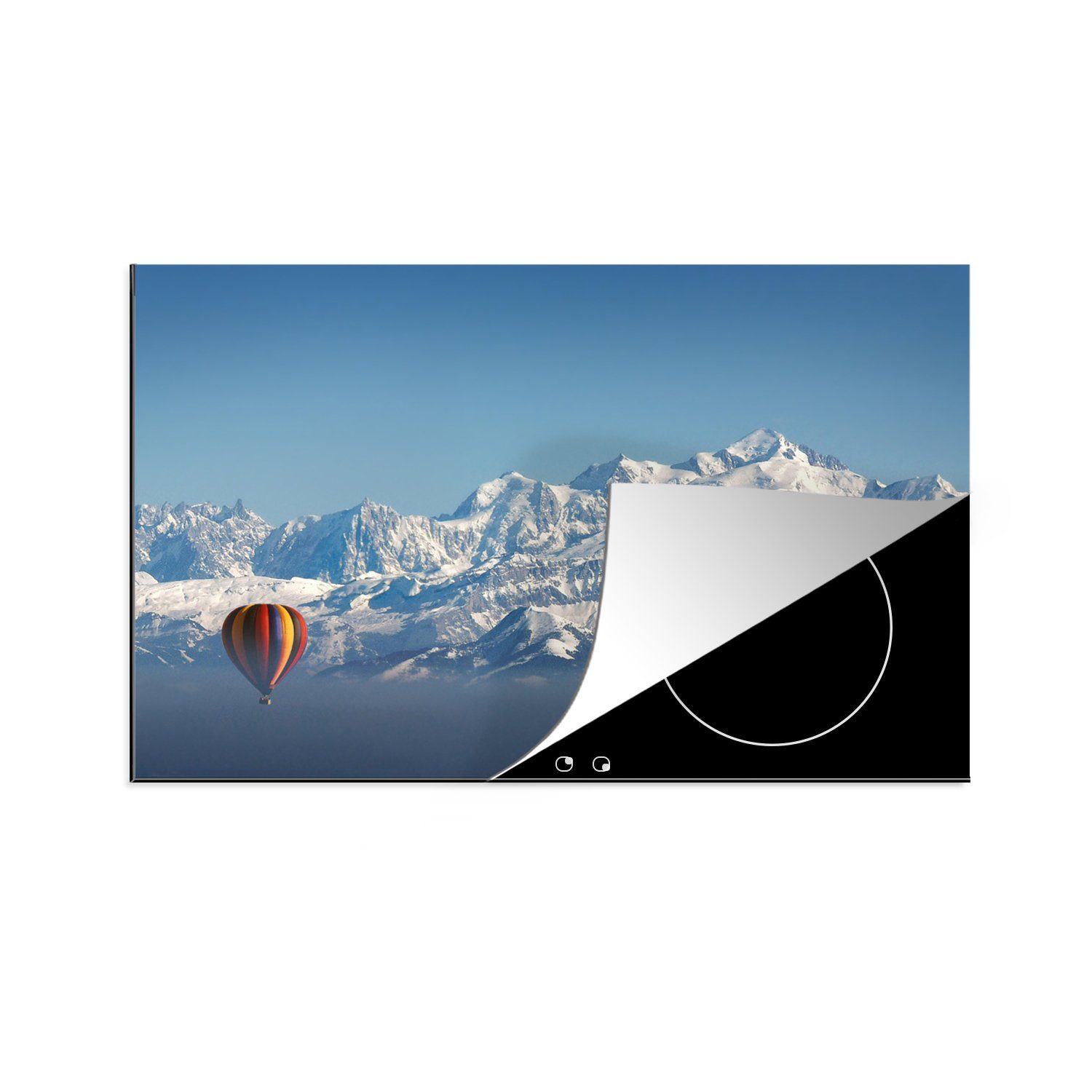 MuchoWow Herdblende-/Abdeckplatte Aufsteigender Ballon am Mont Blanc, Vinyl, (1 tlg), 81x52 cm, Induktionskochfeld Schutz für die küche, Ceranfeldabdeckung