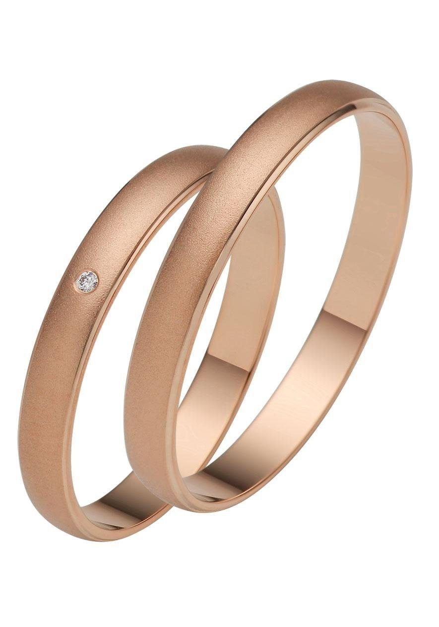 Firetti Trauring Schmuck Geschenk Gold 375 Hochzeit Ehering "LIEBE", Made in Germany - mit o. ohne Brillant/Diamant roségoldfarben