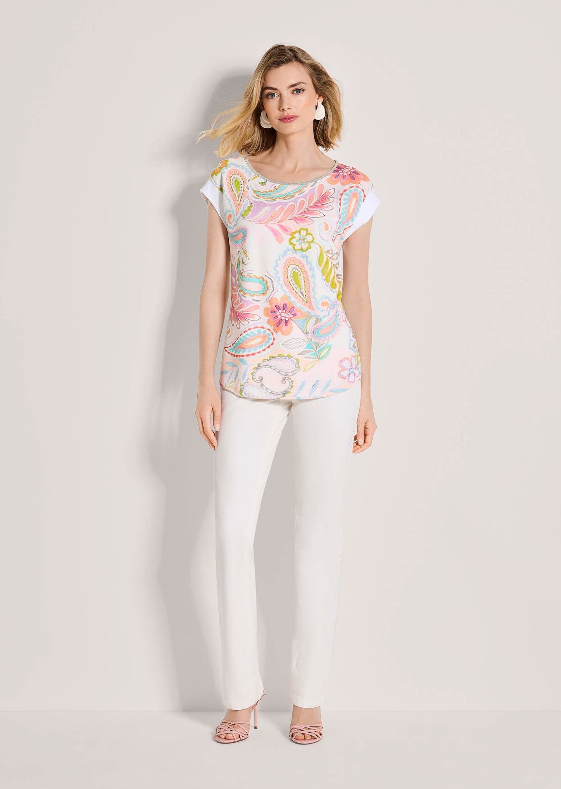 Print-Shirt Paisley-Print Shirt mit Stretch, Rundhals