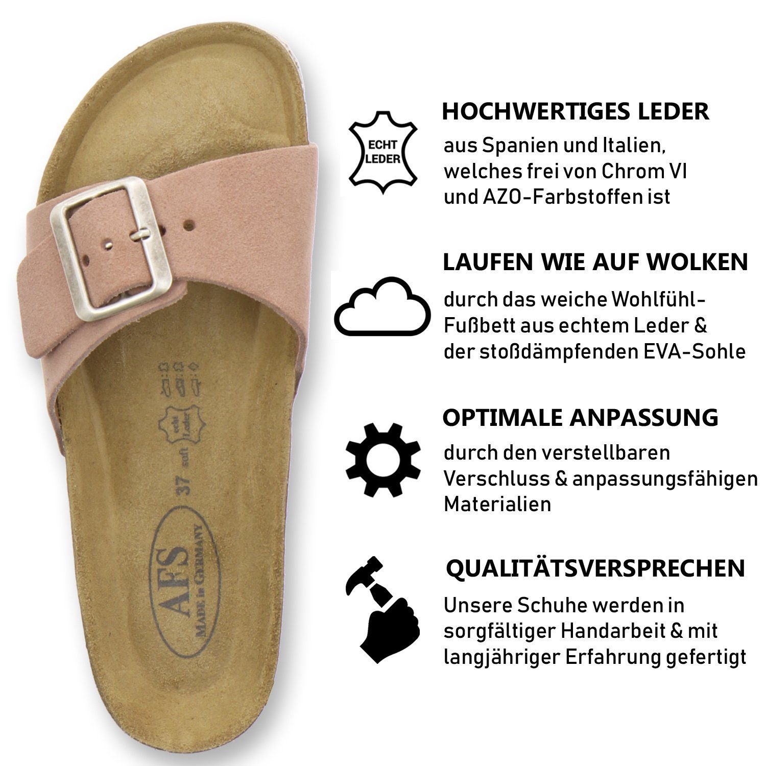 für altrosa Leder, 2112 Germany Made in Pantolette aus Pantoletten sommerliche AFS-Schuhe Damen