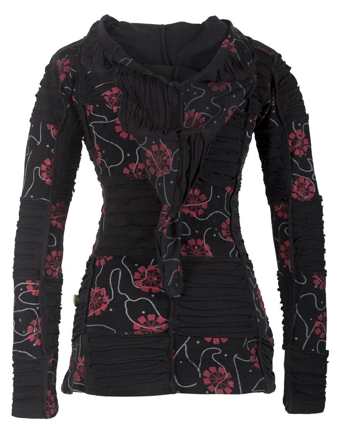 Vishes Kapuzensweatjacke Bestickte Blumen Patchworkjacke mit Zipfelkapuze E günstig online kaufen