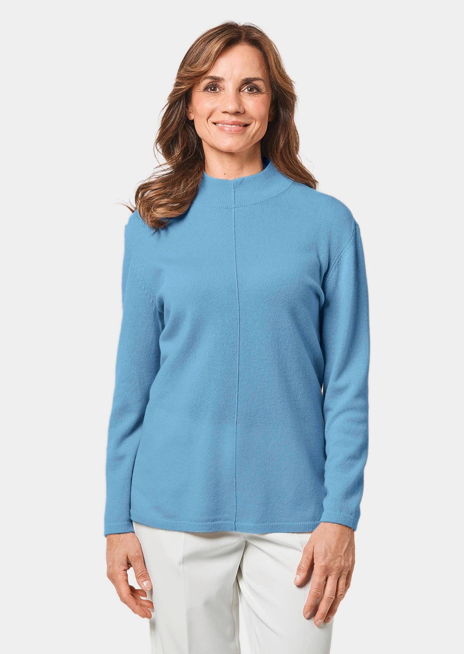 Strickpullover Kurzgröße: Kaschmirpullover mit Kragen & Ziernaht