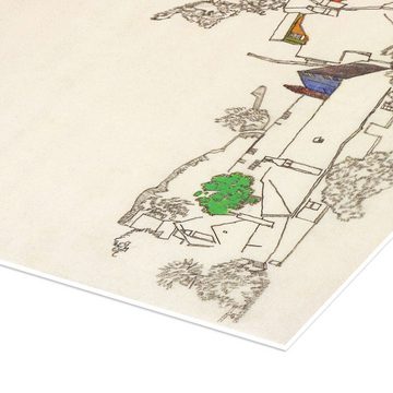 Posterlounge Poster Egon Schiele, Häuser und Föhren bei Mödling, Wohnzimmer Japandi Illustration