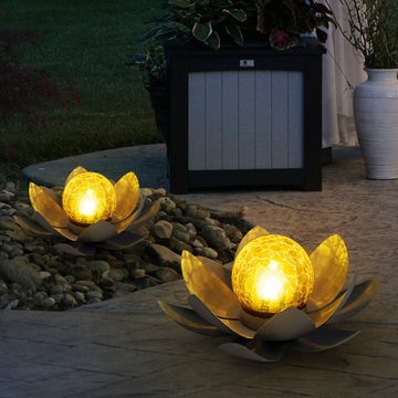 Globo LED Solarleuchte, LED-Leuchtmittel fest verbaut, Warmweiß, Solarlampe Außenleuchte Gartendeko Lotusblüte Gartenlampe grau D 25 cm