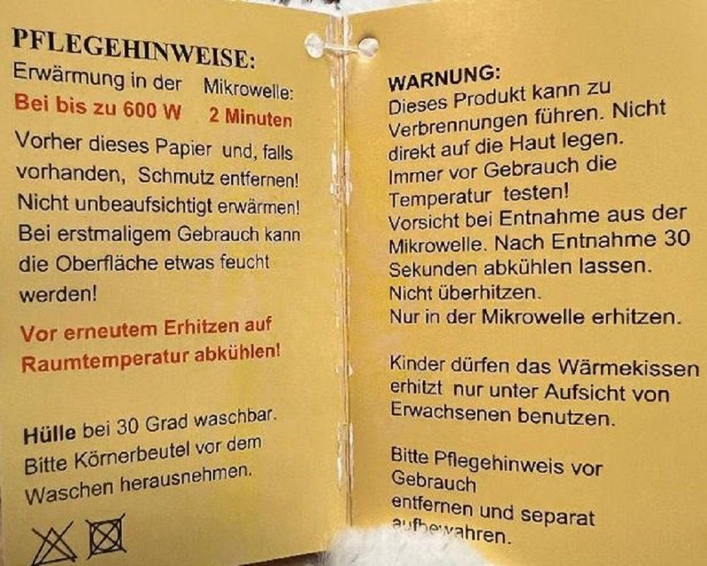 inware Wärmekissen Katze, Wärmekissen zum Wohlfühlen Plüsch Wärmetier, (2-tlg), Erwärmung in der Mikrowelle bei bis zu 600 W für 1 Minuten.
