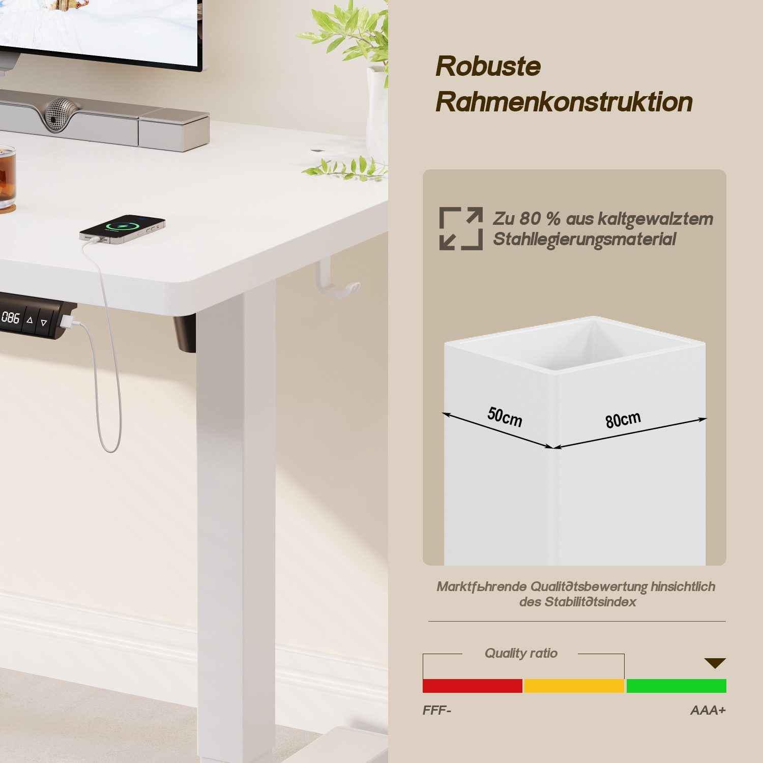 HOMALL Schreibtisch Höhenverstellbarer Elektrisch Schreibtisch, Vierteilige Tischplatte (GroBe MaBe: 140 x 70 cm, 160/180 x 80 cm mit USB-Ladeanschluss, in 3 Stufen hoherverstellbar)