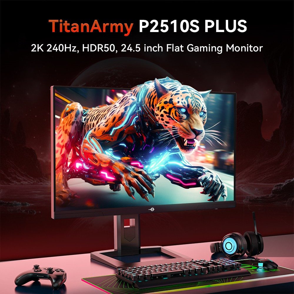 TITAN ARMY P2510S PLUS Fast IPS QHD 240Hz Gaming-Monitor (2560×1440 px, QHD, 240 Hz, FAST IPS, 240Hz, 1ms GTG Reaktionszeit, 2K QHD (2560×1440)