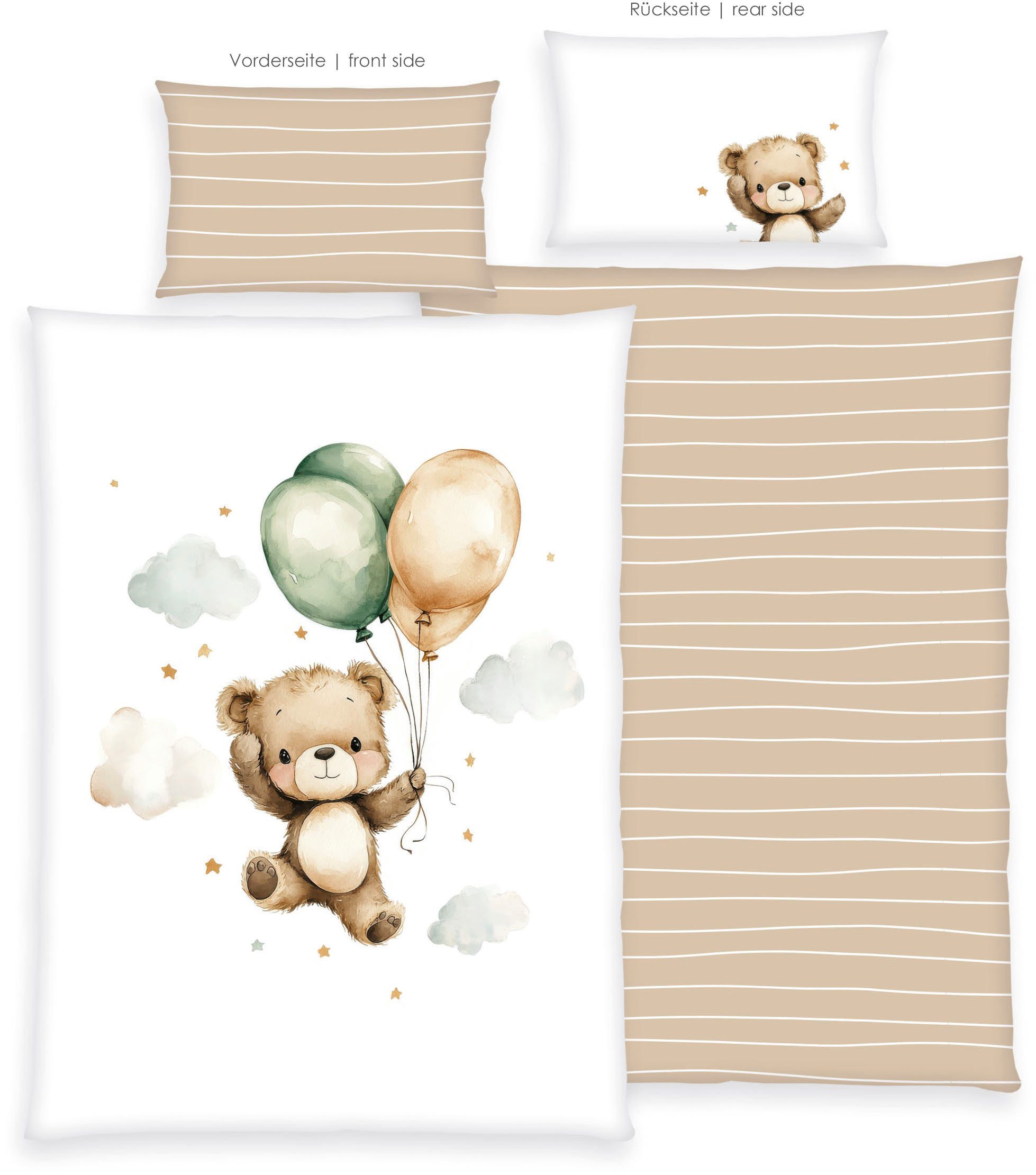 Baby Best Babybettwäsche Ballon Teddy, Renforcé, 2 teilig, Wendebettwäsche
