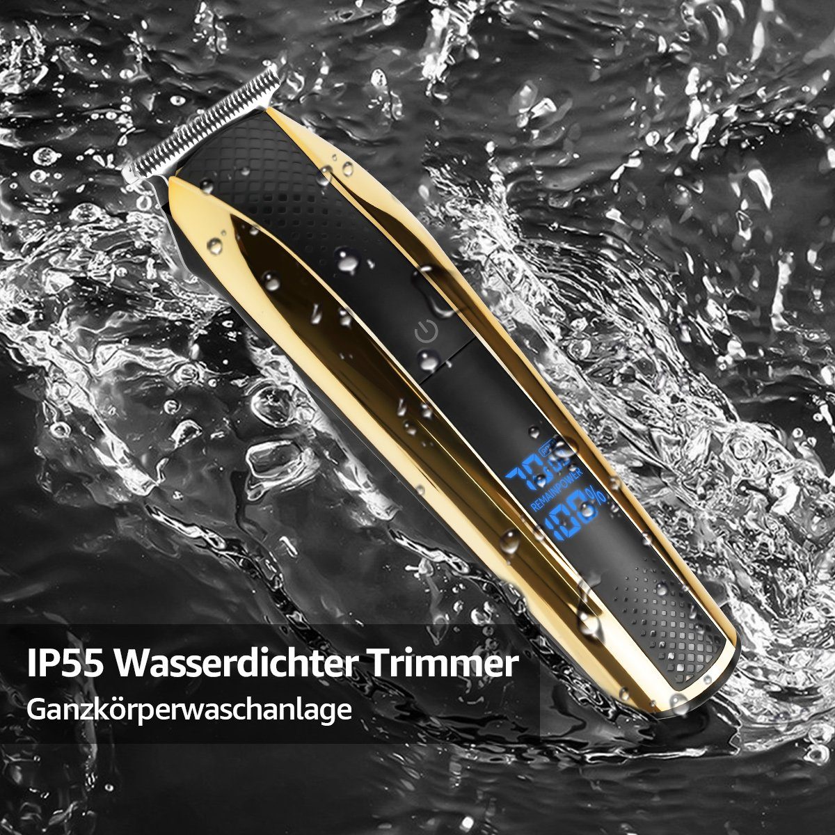 Haarschneider für Anzeige Gold Rasierer, T-Blade 4 Kamm Wasserdicht Trimmer Haarschneider und Profi, mit 7Magic Haarschneidemaschine Herren, Männer Trim LED