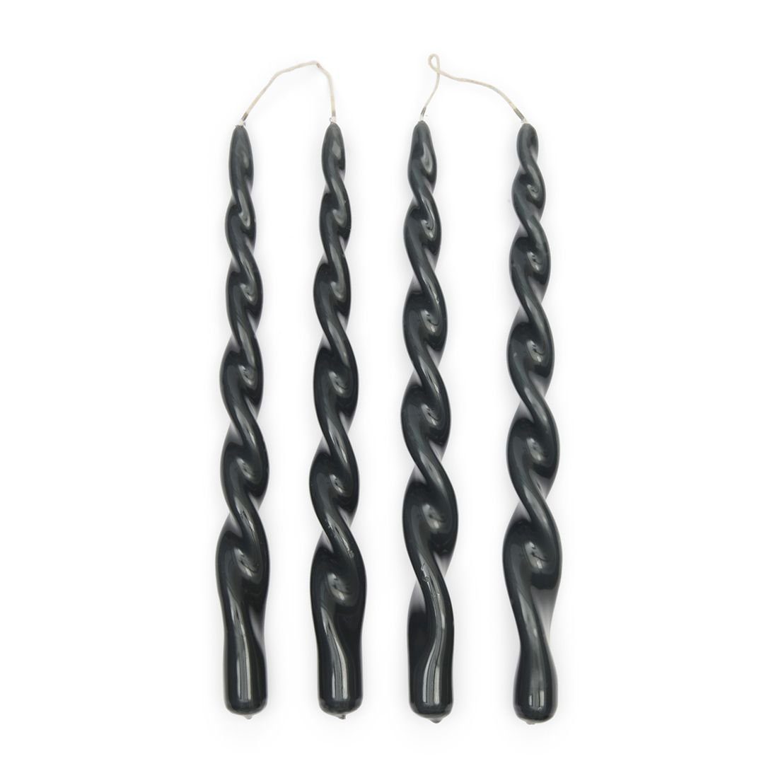 Spitzkerze Twisted Dinner Candles dark grey glänzend 4 pieces, Stabkerzen