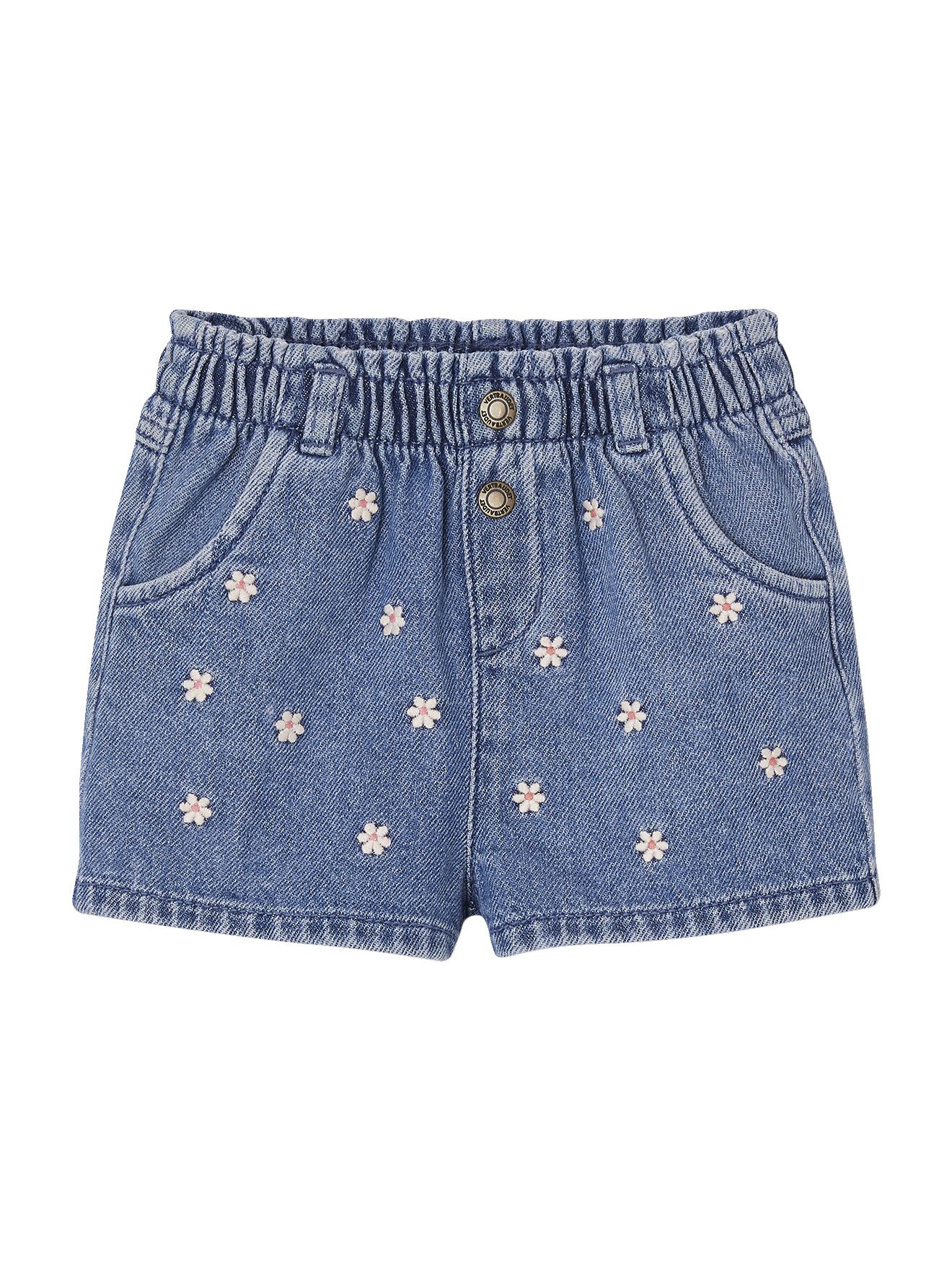 vertbaudet Шорты Baby Jeansshorts mit Blumenstickerei Blumenstickerei