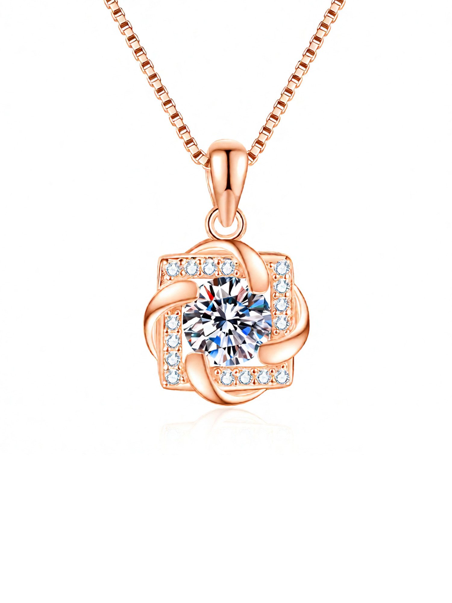 Staufergold Silberkette Moissanit Halskette „Eleganter Solitär“ 1 ct Rosé, hypoallergen und wasserfest