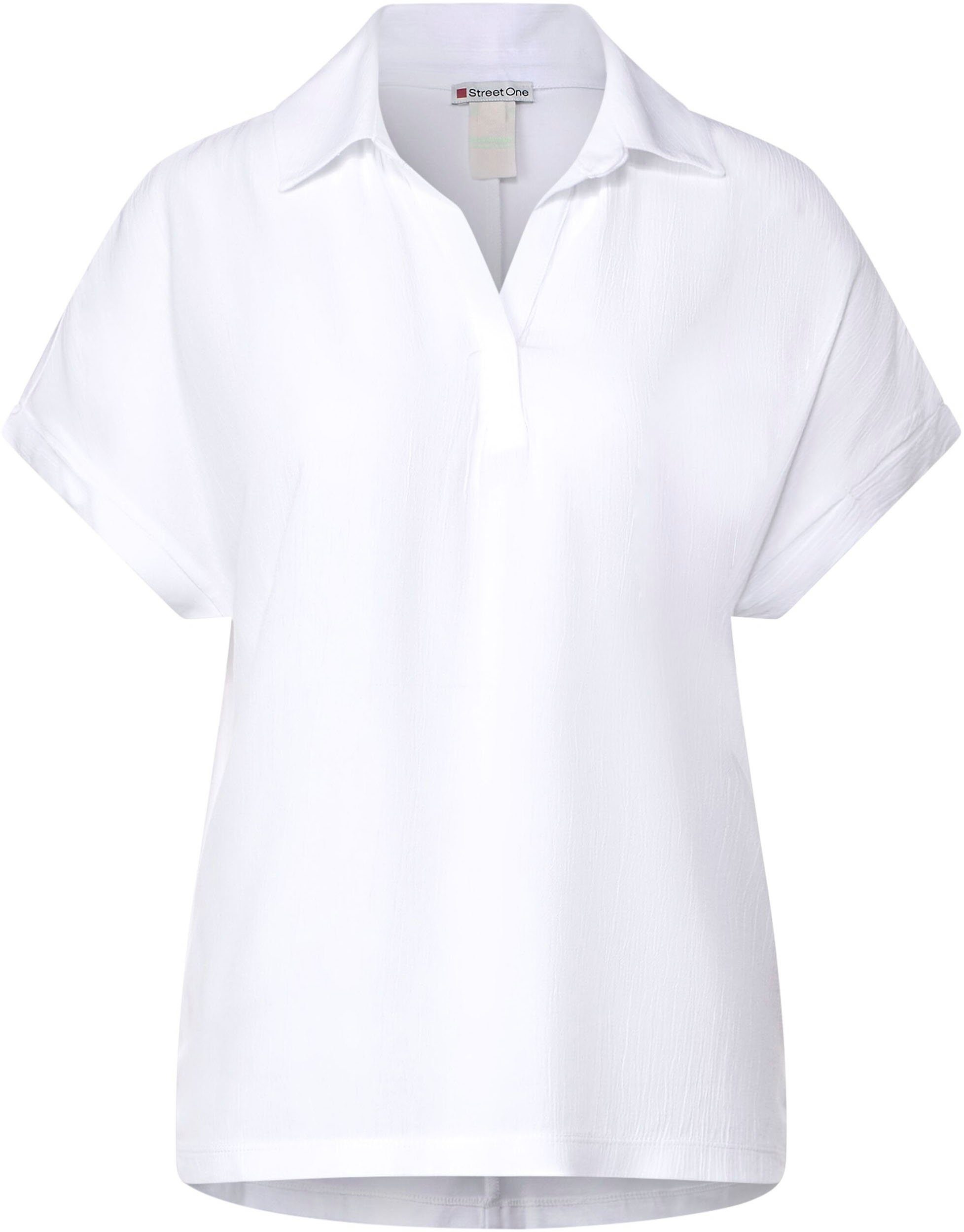 hüftlangen im Schnitt ONE STREET White Poloshirt