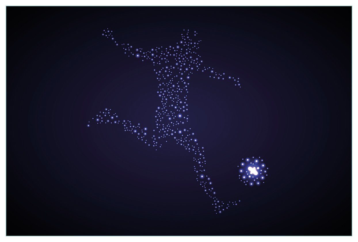 Wallario Küchenrückwand Fußball - ein Spieler aus tausend Sternen in blau, (1-tlg)