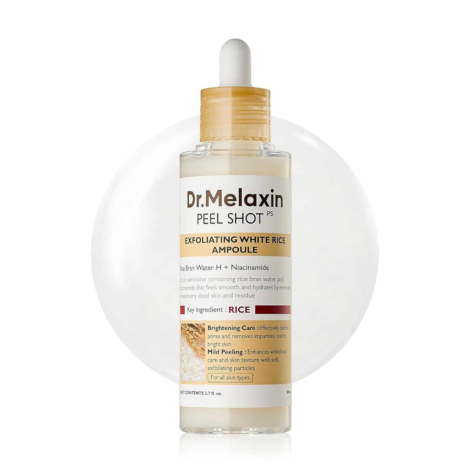 Dr.Melaxin Gesichtsserum Peel Shot Exfoliating White Rice Ampoule 80ml – sanfte Peeling-Ampulle mit Reisextrakt, AHA, BHA & PHA – klärt Poren, glättet das Hautbild & verleiht natürlichen Glow