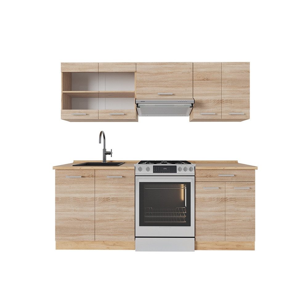 Vicco Küchenzeile R-Line, Sonoma/Goldkraft Eiche, 200 cm ohne Arbeitsplatte