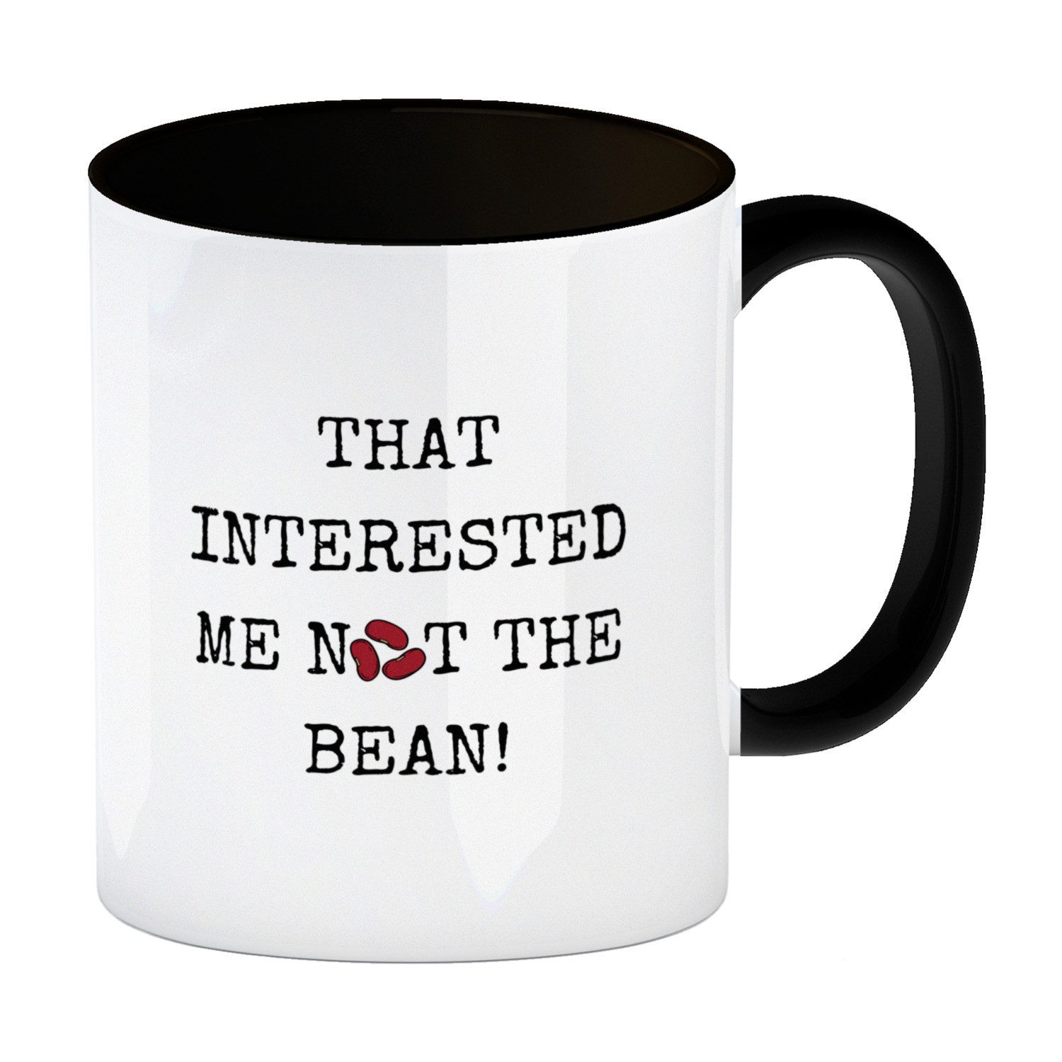 Tasse Denglisch Kaffeebecher in schwarz mit Spruch That interested me not