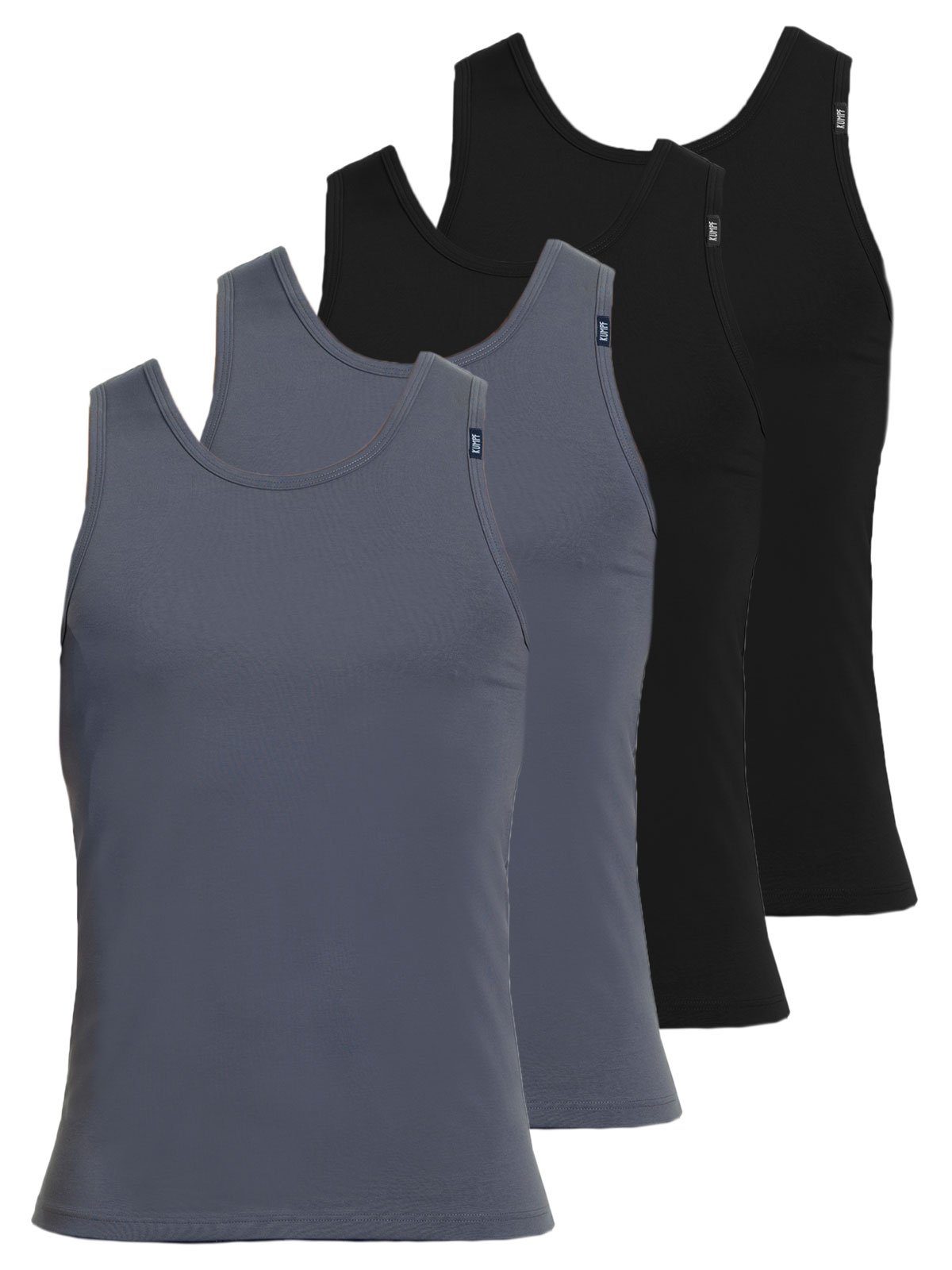 KUMPF Achselhemd 4er Sparpack Herren Unterhemd Bio Cotton (Spar-Set, 4-St) hohe Markenqualität mittelgrau schwarz