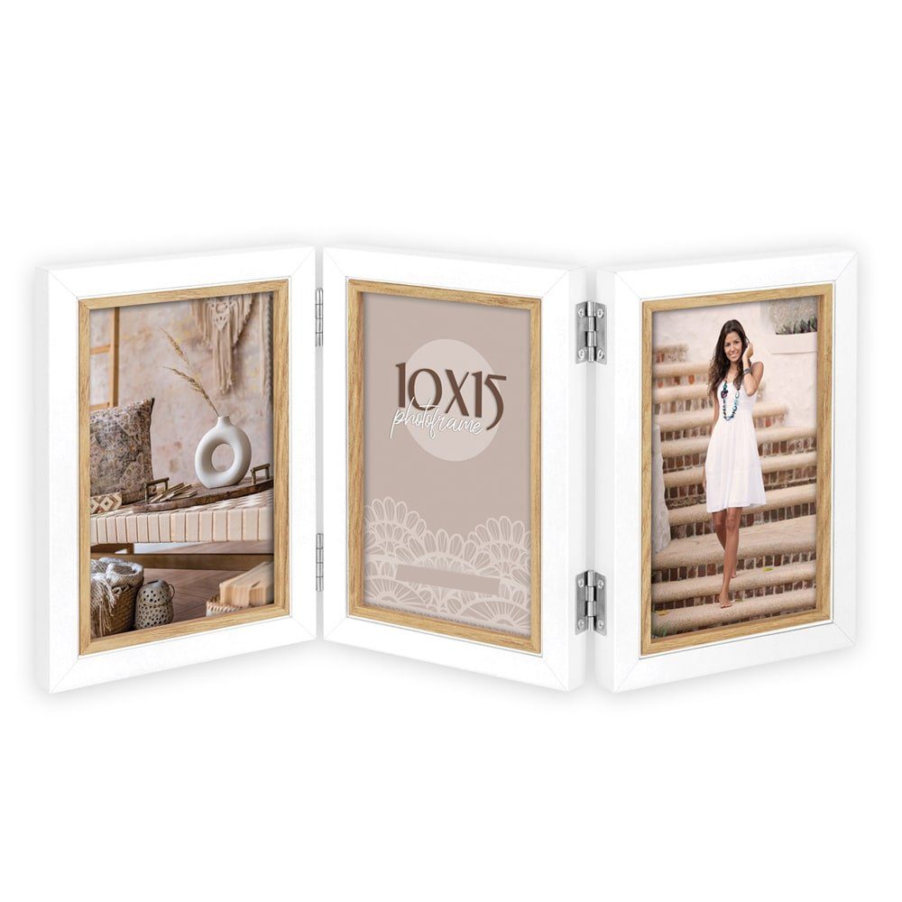 matches21 HOME & HOBBY Bilderrahmen Holz Bilderrahmen rechteckig weiss & braun für 10x15 cm, Wand-Deko Fotorahmen im Hochformat zum Stellen