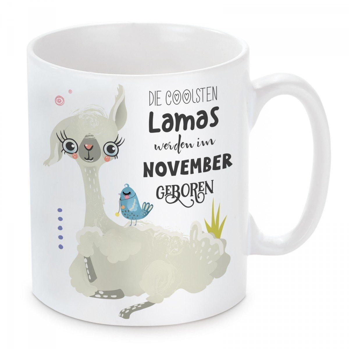 Herzbotschaft Tasse Kaffeebecher mit Motiv Die coolsten Lamas werden im November geboren, Keramik, Kaffeetasse spülmaschinenfest und mikrowellengeeignet