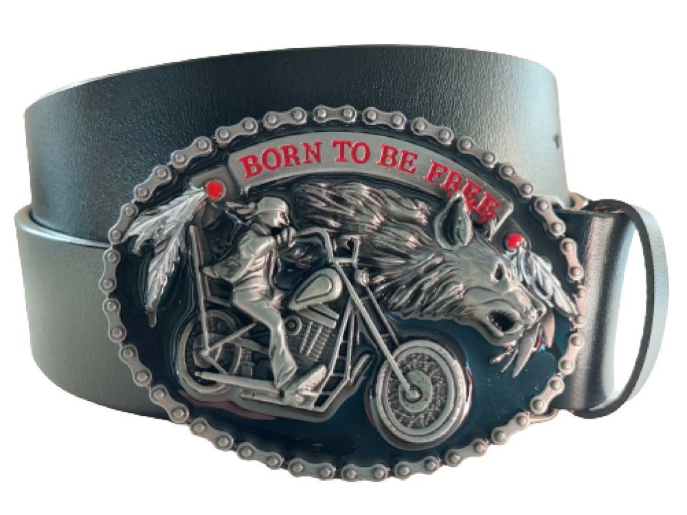 Ledergürtel Wechselgürtel Gürtel in schwarz mit Biker Gürtelschnalle Buckle
