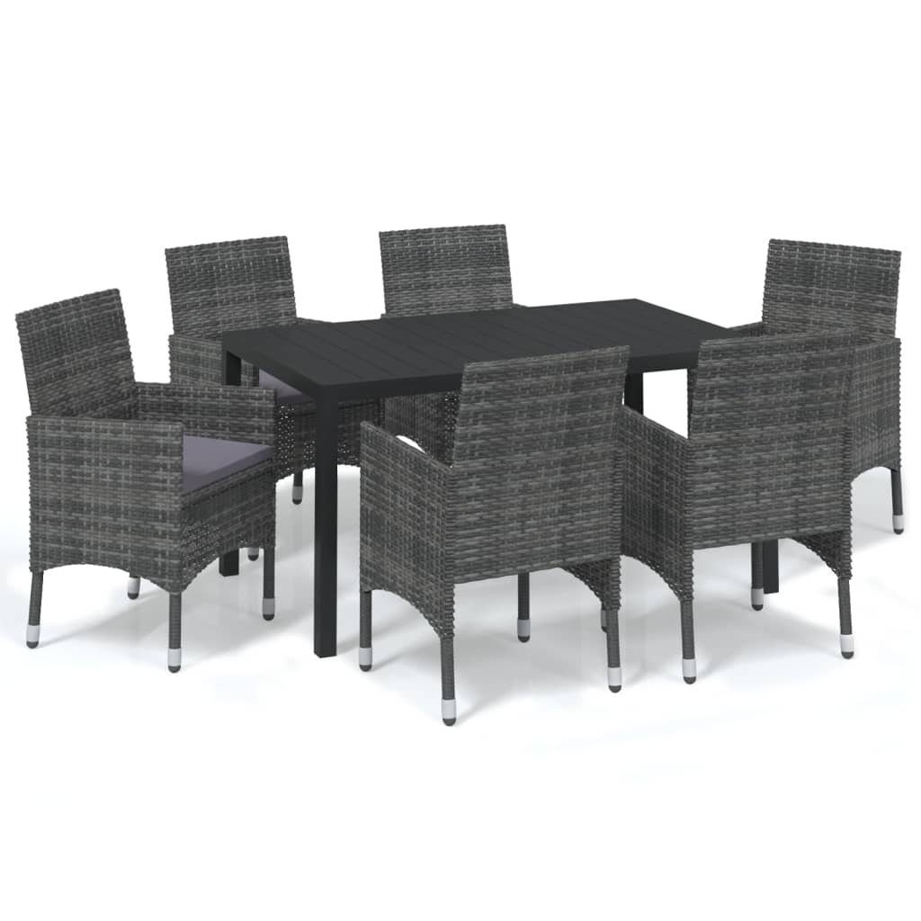 Garten-Essgruppe 7-tlg. Garten-Essgruppe mit Kissen Poly Rattan Grau