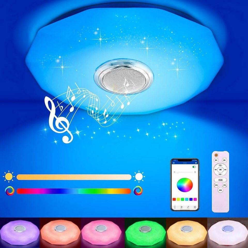 Mutoy Deckenleuchte Bluetooth Deckenlampe,48W Deckenleuchte mit Bluetooth  Lautsprecher, LED Deckenlampe mit Fernbedienung oder APP-Steuerung, RGB  Farbwechsel, mit Alexa und Google Assistant,für Wohnzimmer Schlafzimmer