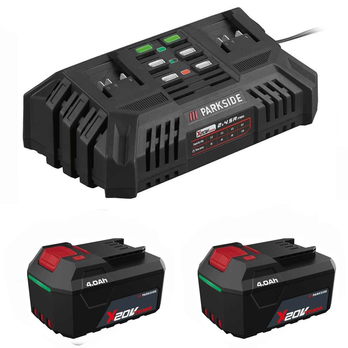Parkside Doppel Ladegerät PDSLG 20 mit 2 x Akku 4.0 Ah PAPS Performance Akku Starter-Set