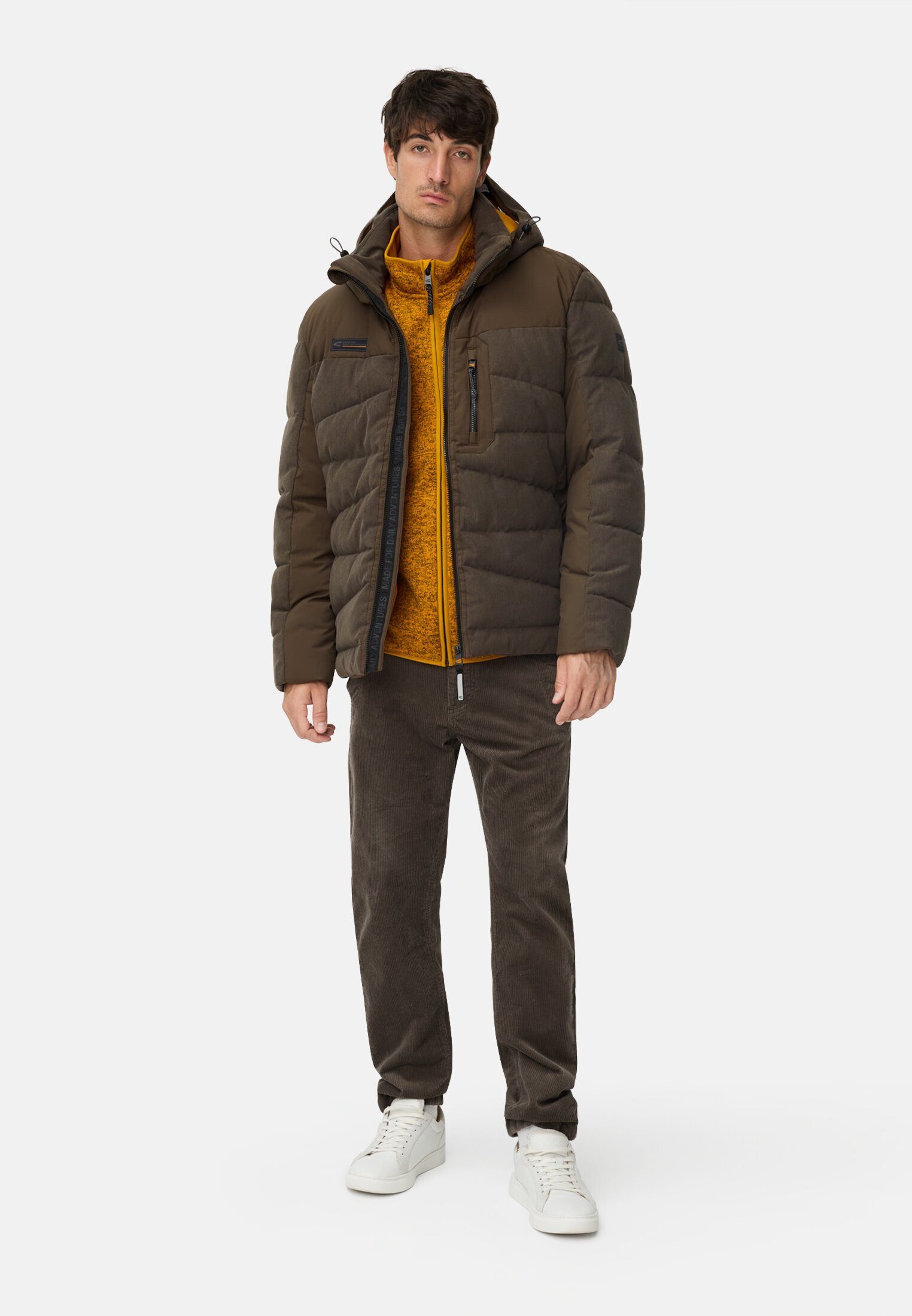 camel active Steppjacke mit abnehmbarer Kapuze Langarm Markenlogo
