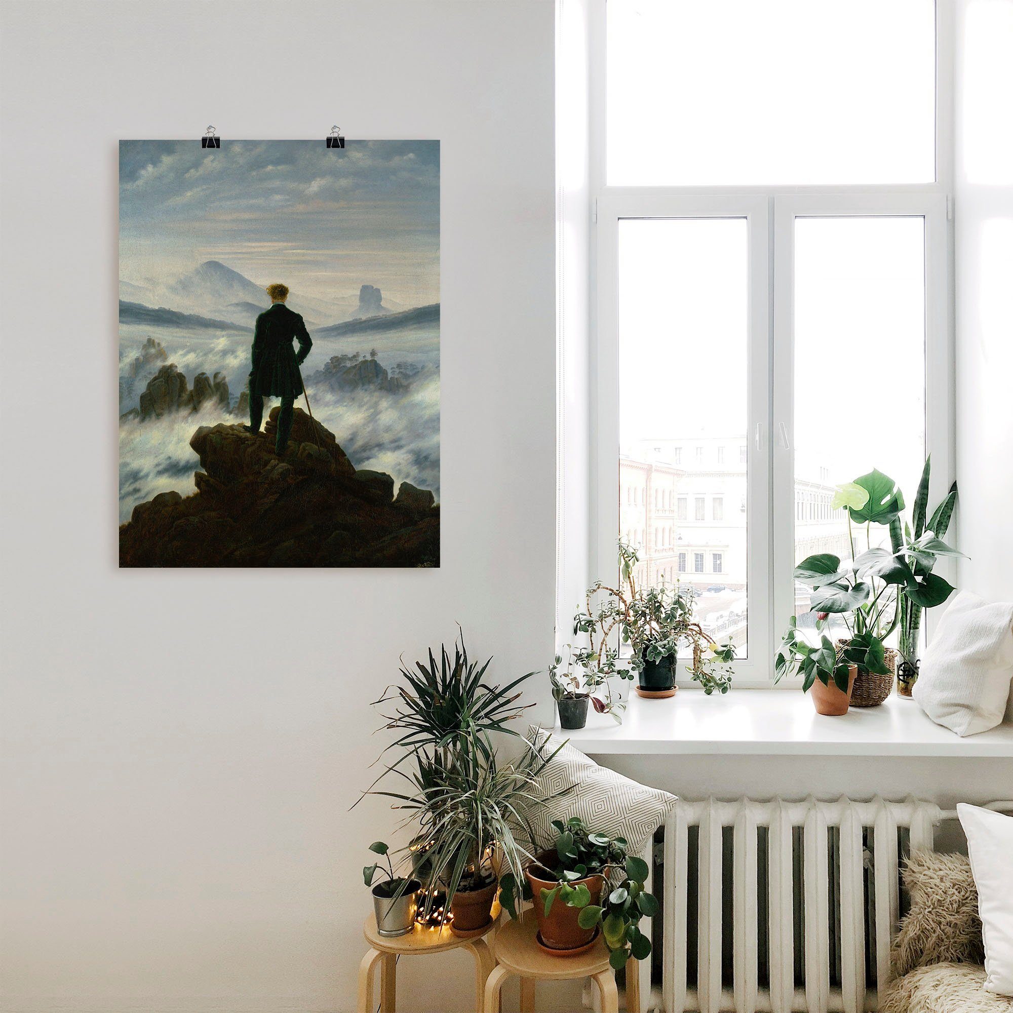 versch. dem (1 Leinwandbild, Artland Nebelmeer. als über St), Wanderer Der Poster Wandbild in Größen Mann Wandaufkleber 1818, Um oder