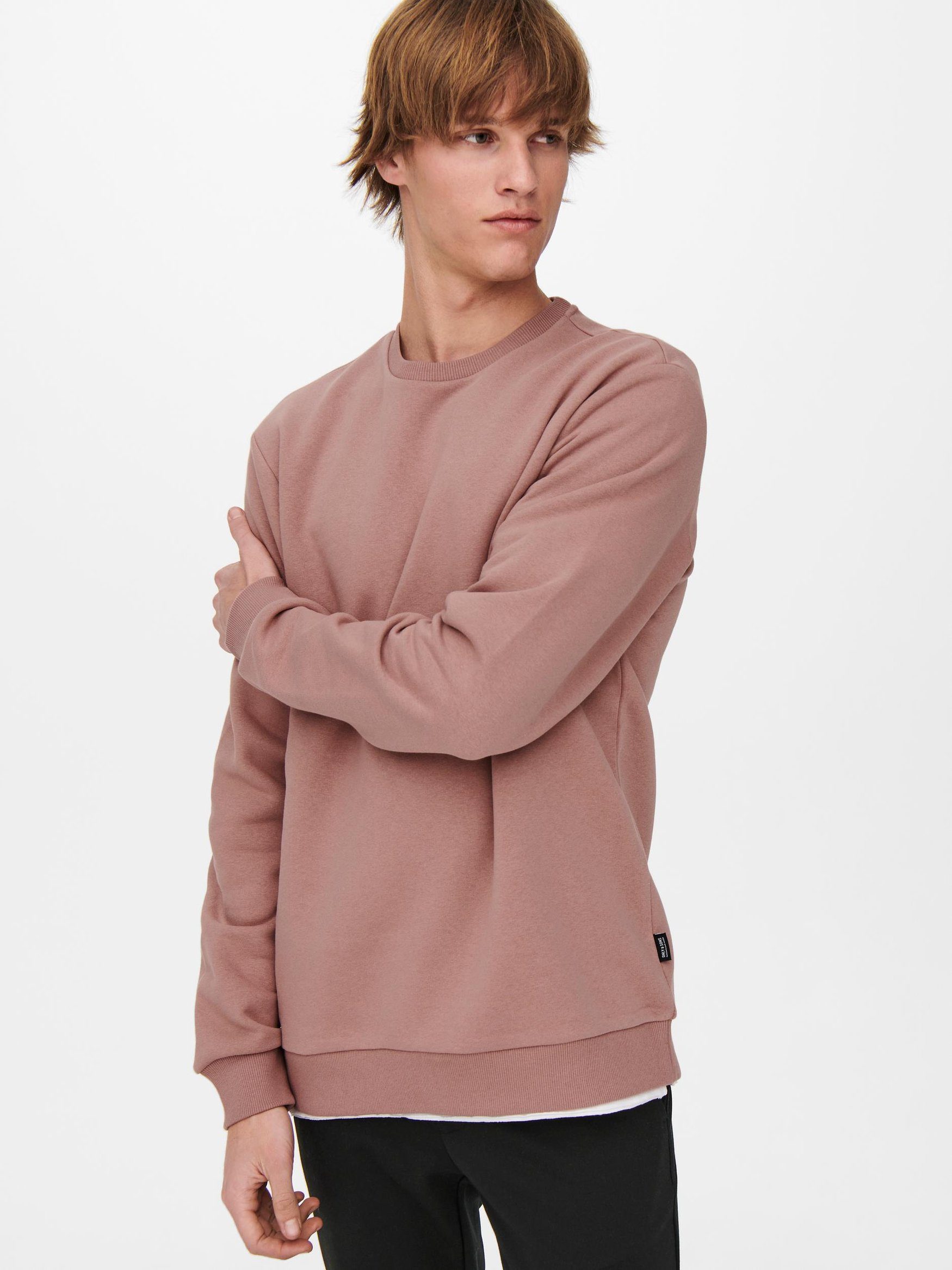 ONLY & SONS Sweatshirt Basic Sweatshirt Langarm Пуловери ohne Kapuze ONSCERES 5428 in Terracotta