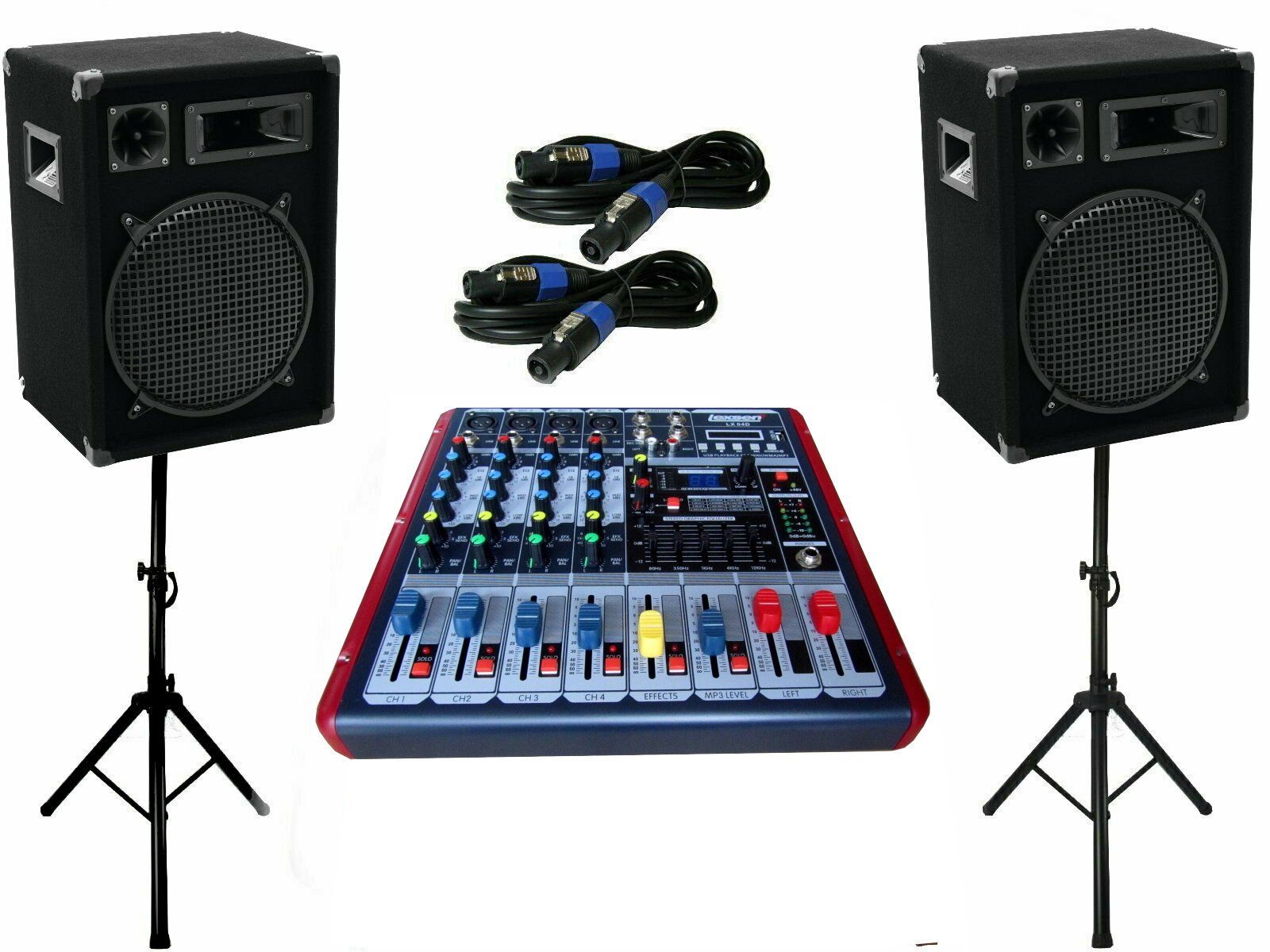 Pa Set 4 Kanal Powermixer Musik Anlage Boxen Stativ Kabel Party-Lautsprecher