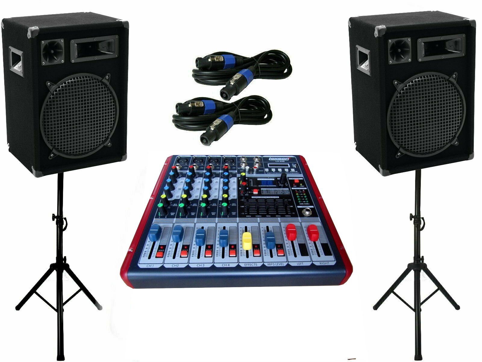 Stativ W) 3 Musik Party-Lautsprecher Powermixer Kabel (600 Anlage Boxen Wege DSX