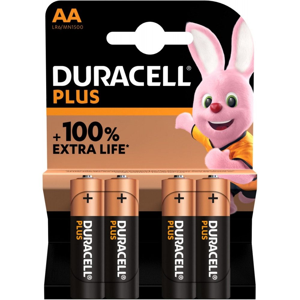 Duracell Duracell Plus AA Mignon-Batterien 4er Blister Batterie, (1.5 V V), Alkaline Chemie für hohe Leistung
