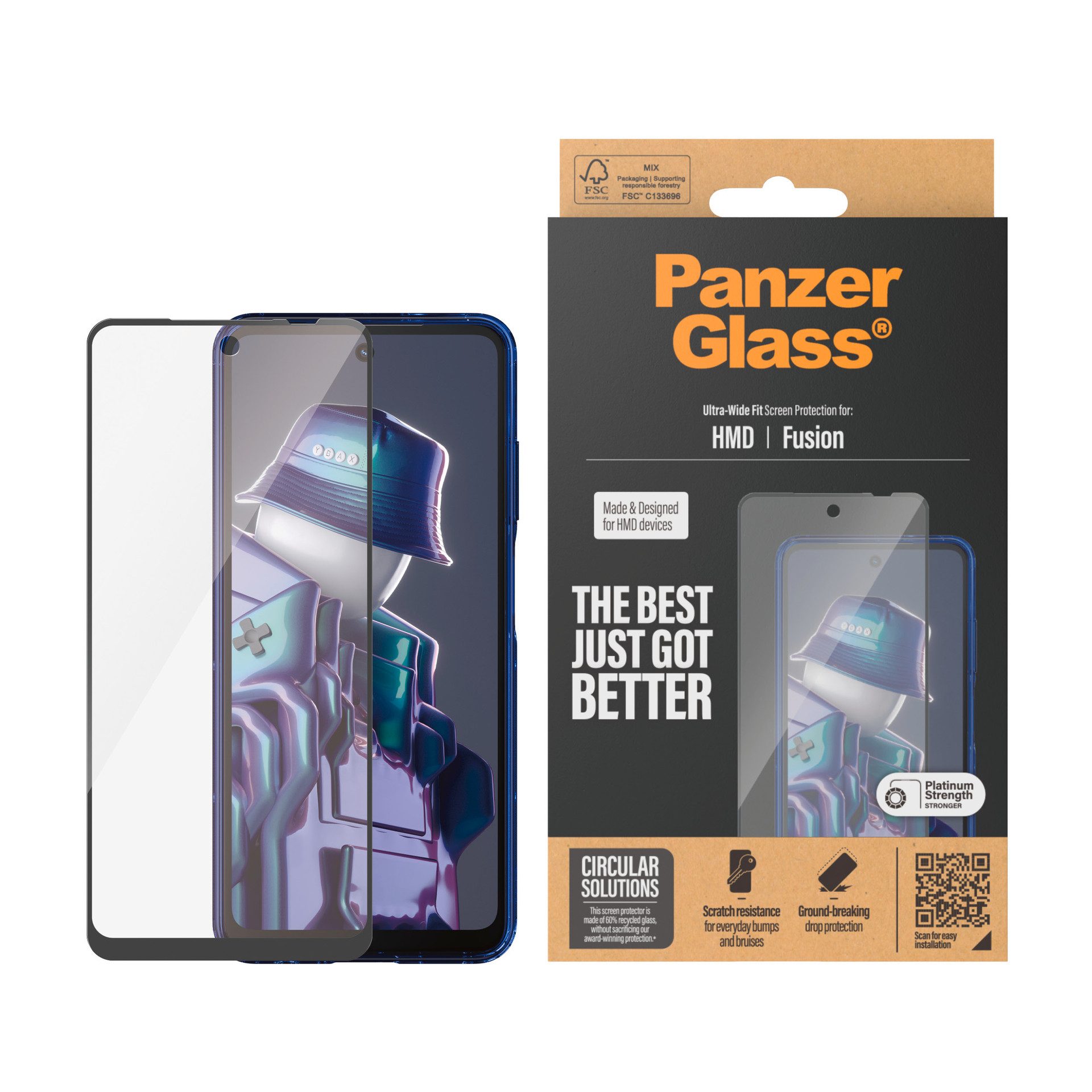 CARE by PanzerGlass Displayschutzglas Ultra-Wide Fit Screen Protection für HMD Fusion, Displayschutzfolie, Schutzfolie, Bildschirmschutz, kratz- & stoßfest