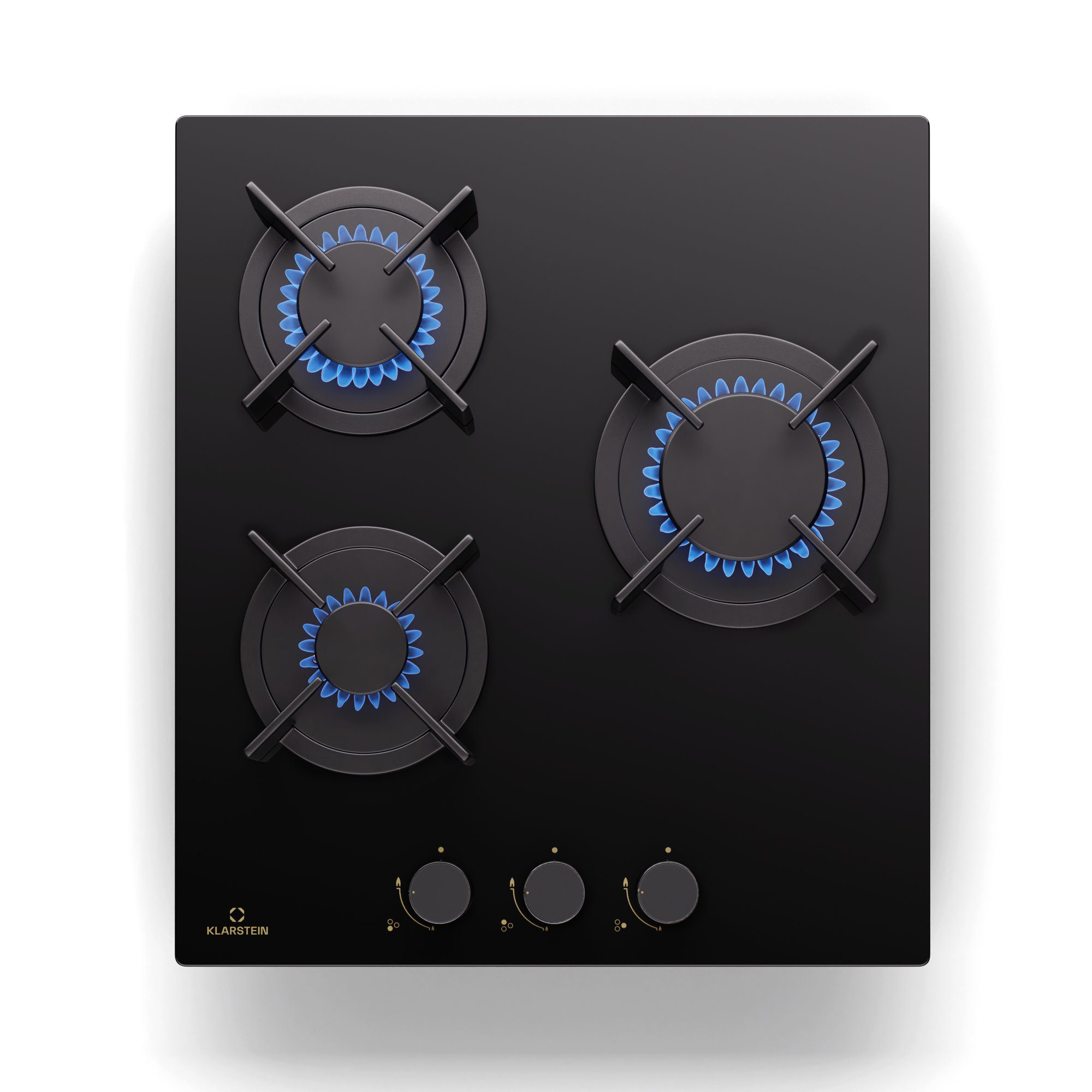 Klarstein Gas-Kochfeld CP11-Goldfl-3-45cmBK CP11-Goldfl-3-45cmBK, Kochfelder Gas Hob 3 Zonen Glaskeramik Einbau