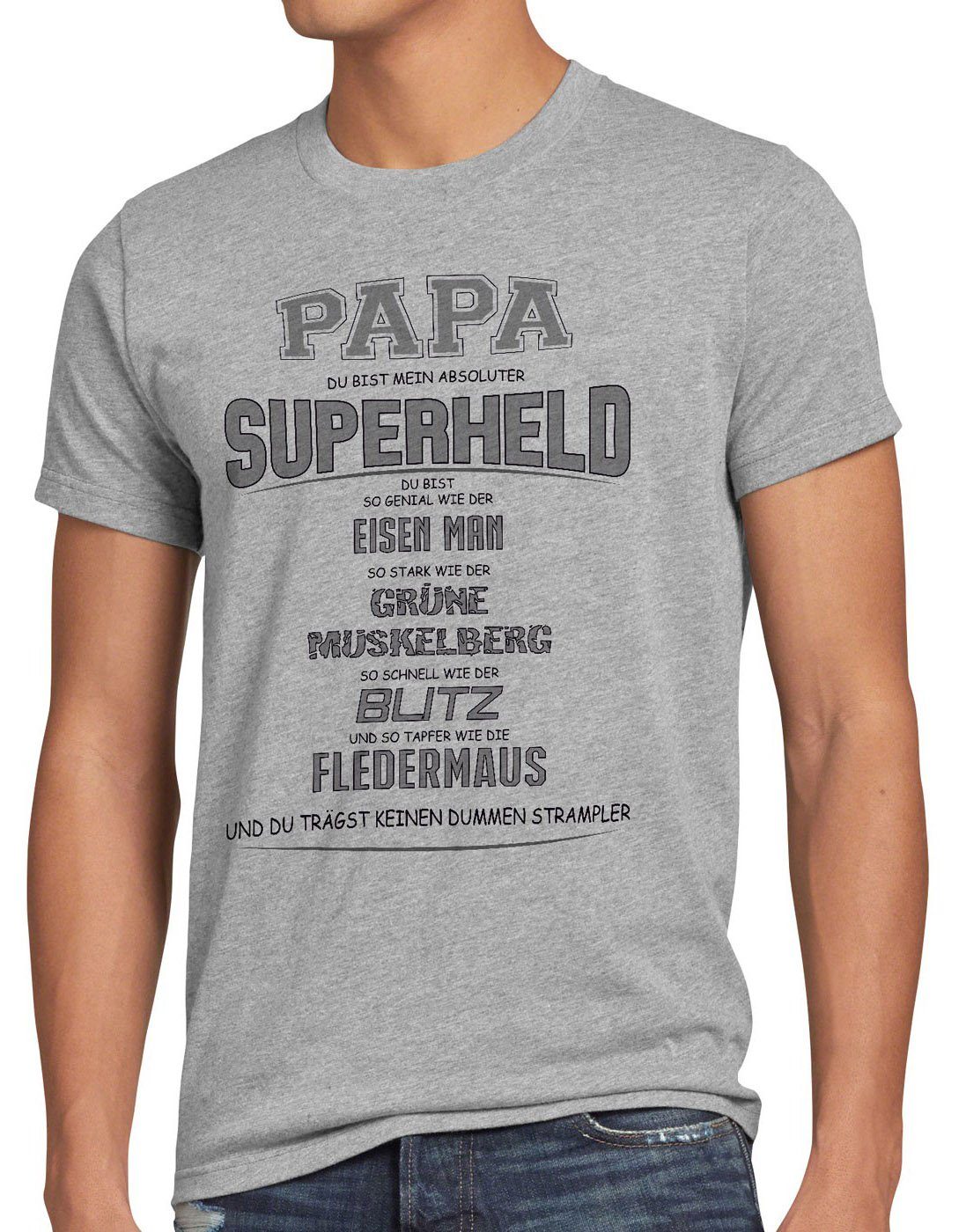 style3 Print-Shirt Herren T-Shirt Papa grau Funshirt Held Shirt Superheld Spruch meliert Hero Fun Vatertag Super