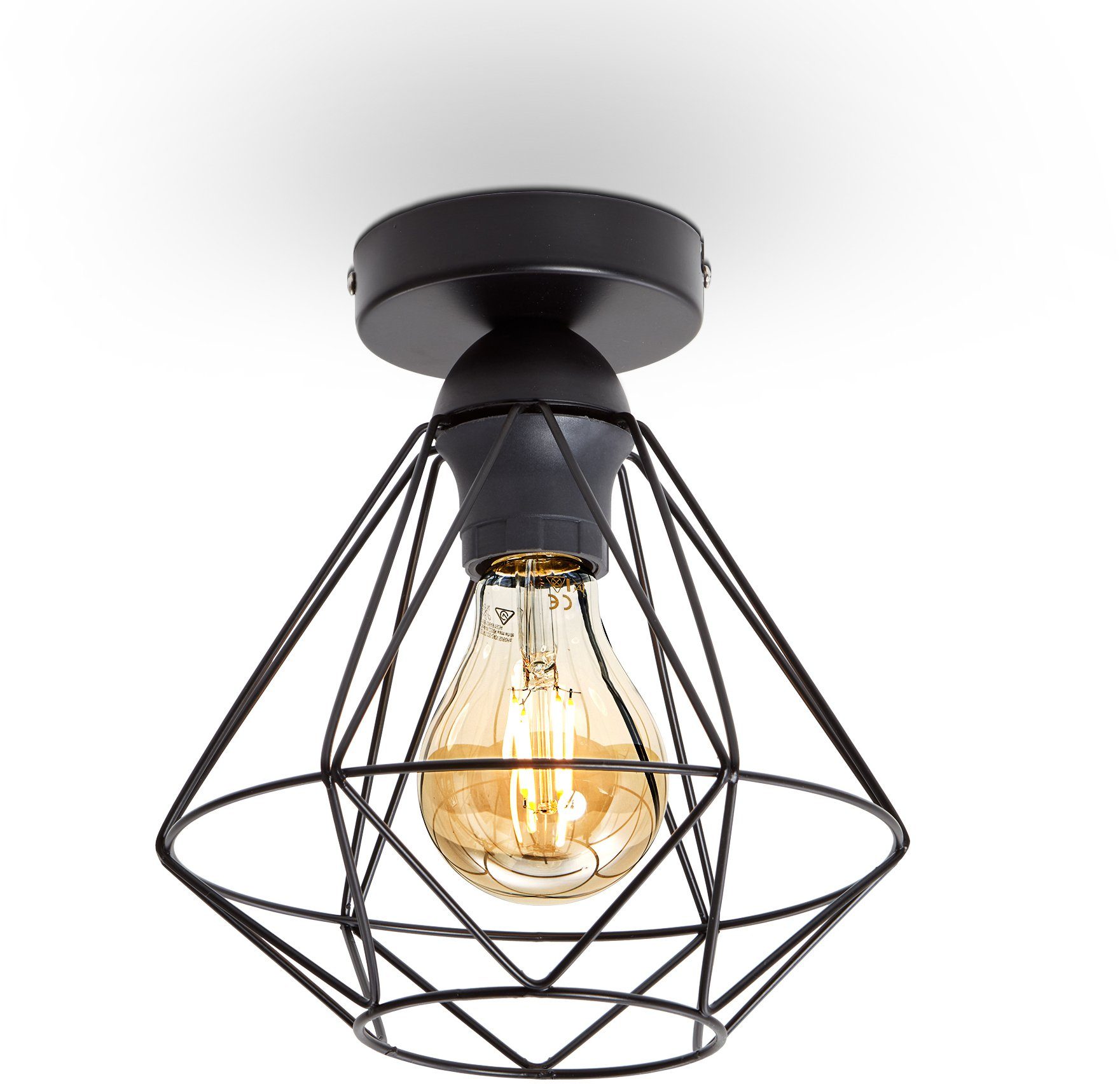 Metall, Deckenlampe, Leuchtmittel, LED Industrielampe ohne Deckenleuchte, schwarz, B.K.Licht Vintage, Draht,