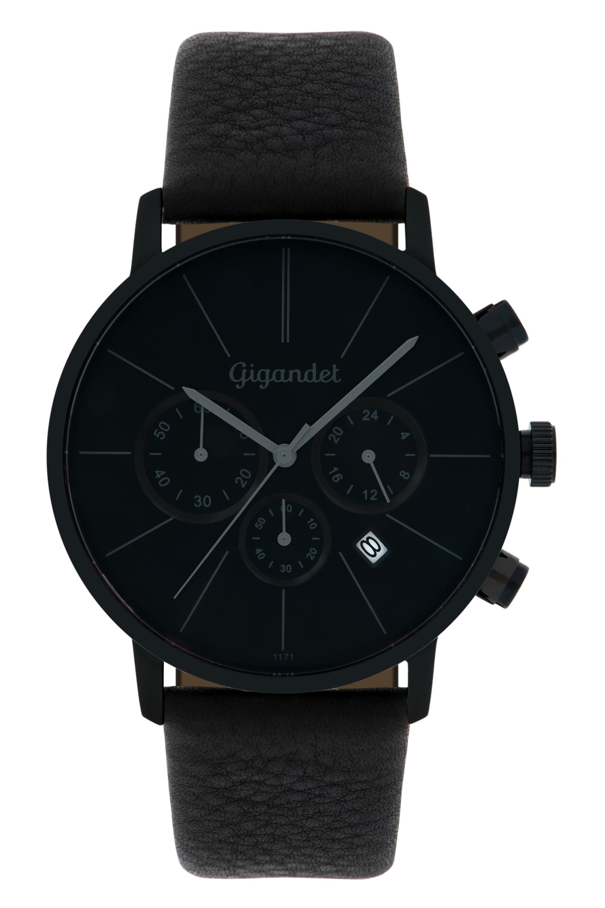 Gigandet Chronograph MINIMALISM Armbanduhr Uhr Damenuhr Herrenuhr Unisex weiß schwarz G32-004, Lederarmband, Edelstahlgehäuse, 3ATM wasserdicht, Modell G32-004