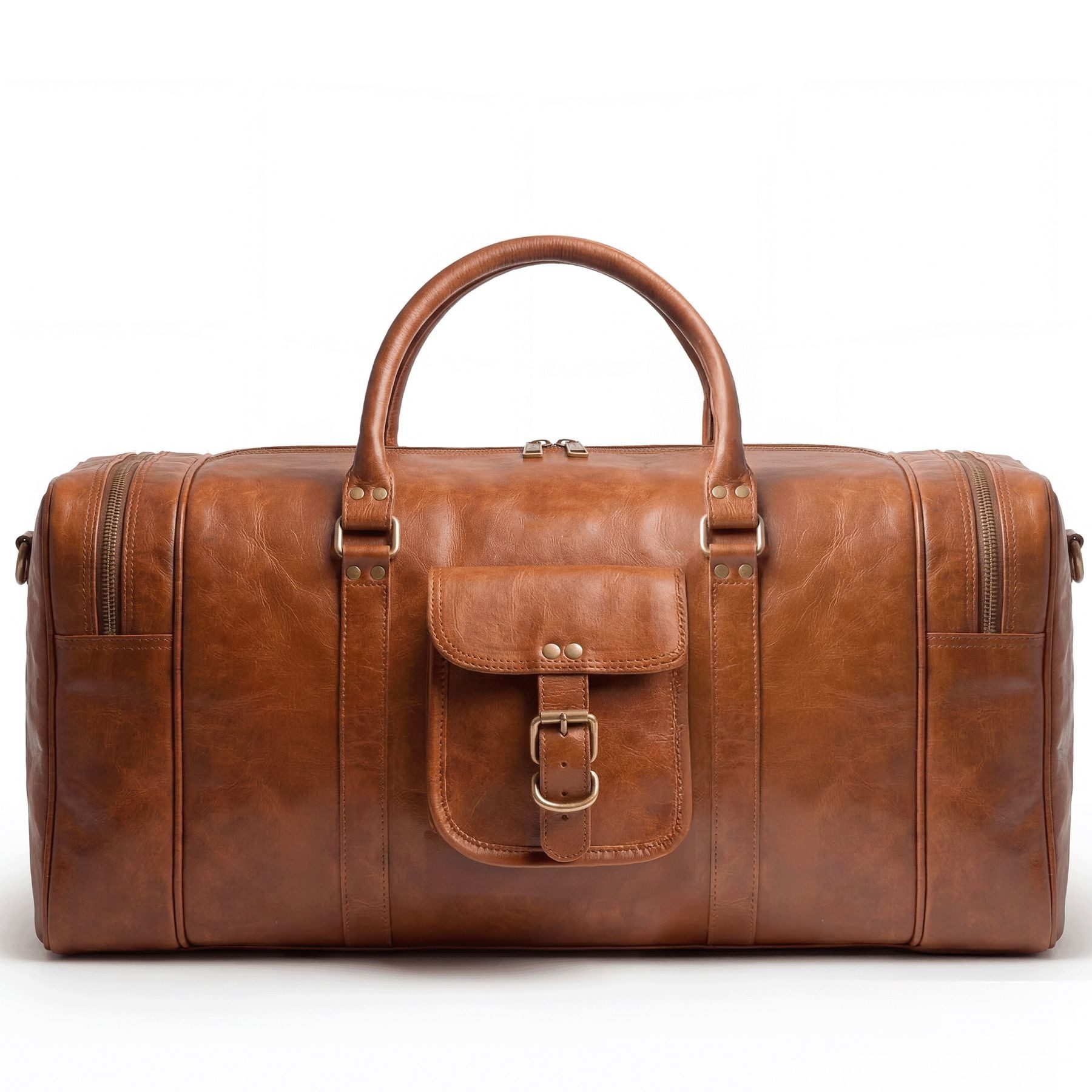 SID & VAIN Reisetasche Weekender aus Leder Unisex LANDON in vintage-braun, Hochwertige Reisetasche Ziegenleder 60 cm in Braun-cognac – Bild 3 von 5