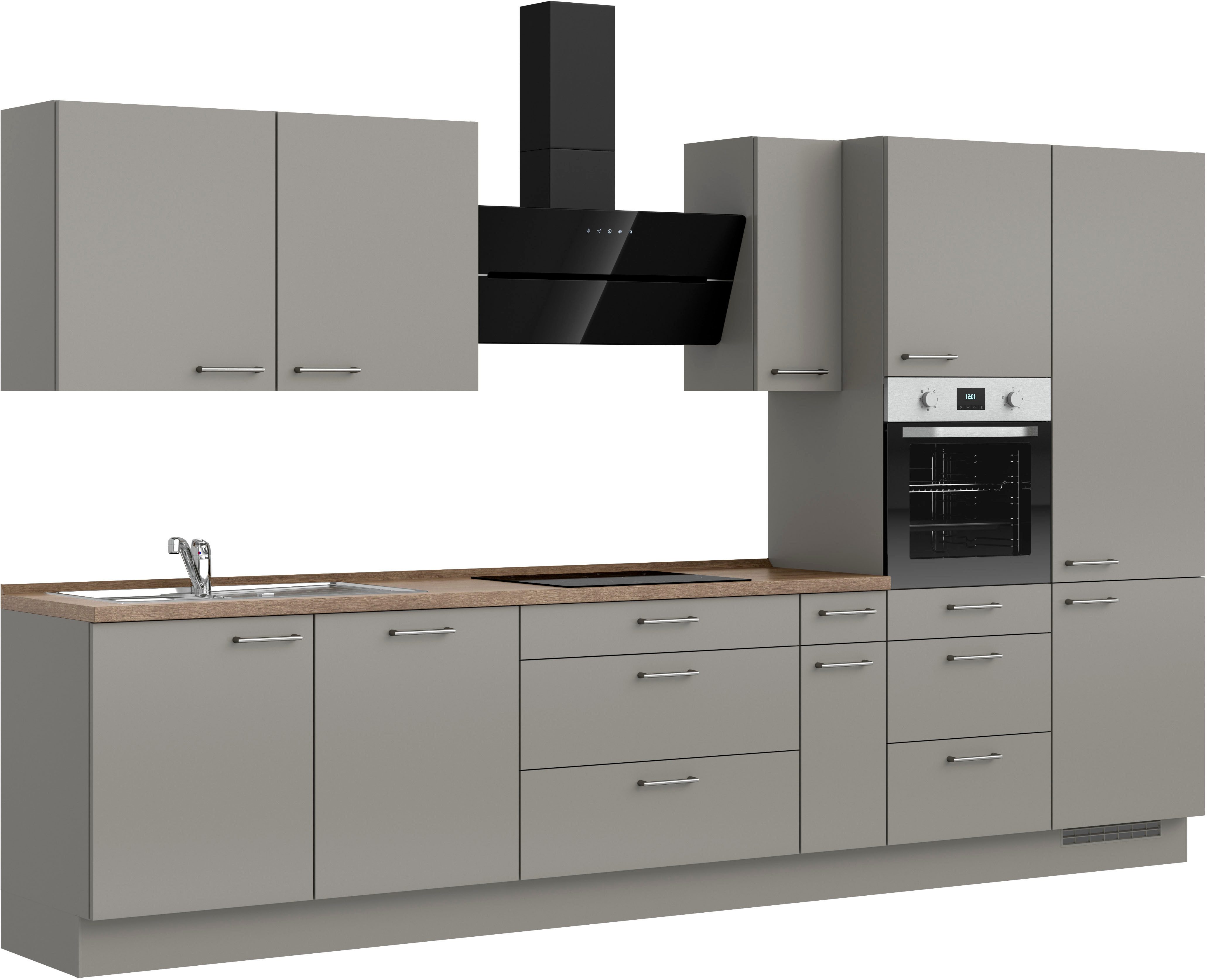 nobilia® Küchenzeile "Laser II", Ausrichtung wählbar, Breite 360 cm, vormontiert, wahlw. mit unterschiedlichen E-Geräten-Sets