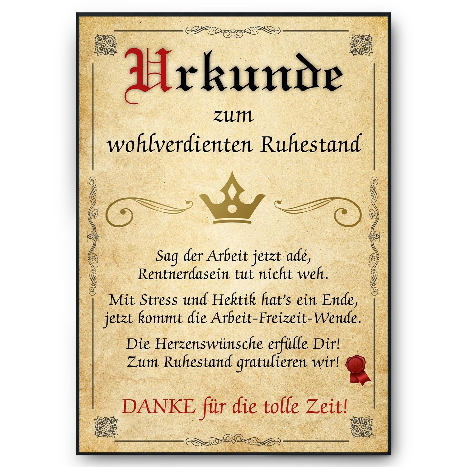 Tigerlino Poster Ruhestand Urkunde Rente Abschiedsgeschenk Kollege Rentner günstig online kaufen