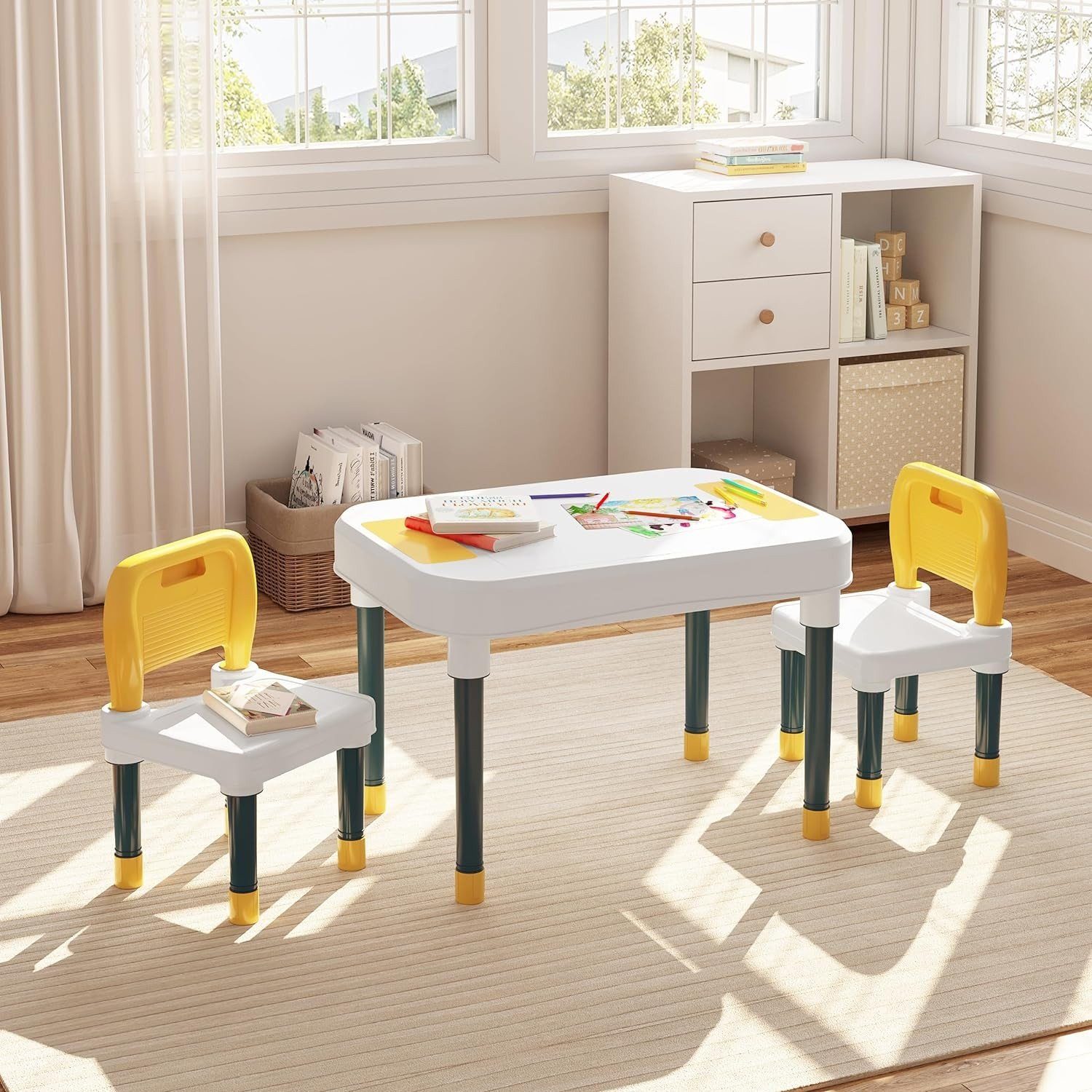 EUGAD Kindertisch mit 2 Maltisch Stauraum Spieltisch Stühlen), (1-St., mit