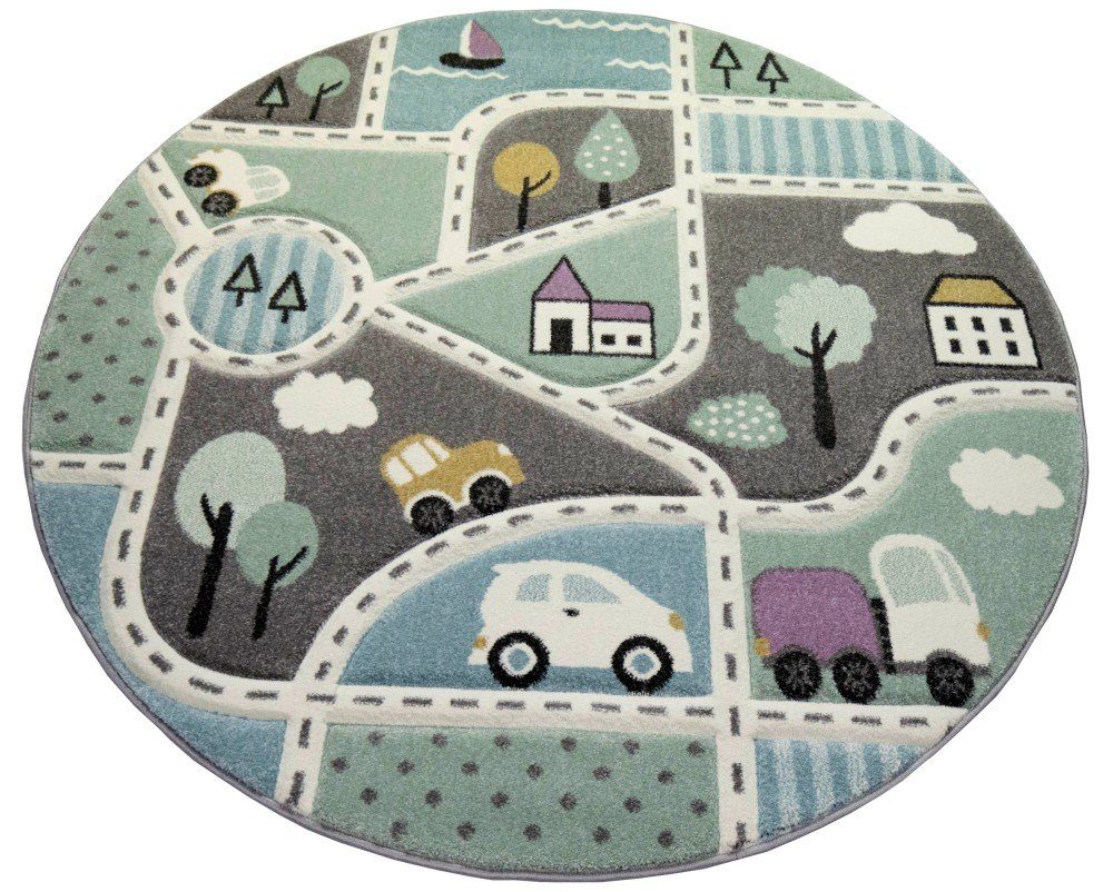Carpetia Kinderteppich Teppich Kinderzimmer Kinderteppich Straßenteppich Auto blau grün, rechteckig, Höhe: 15 mm