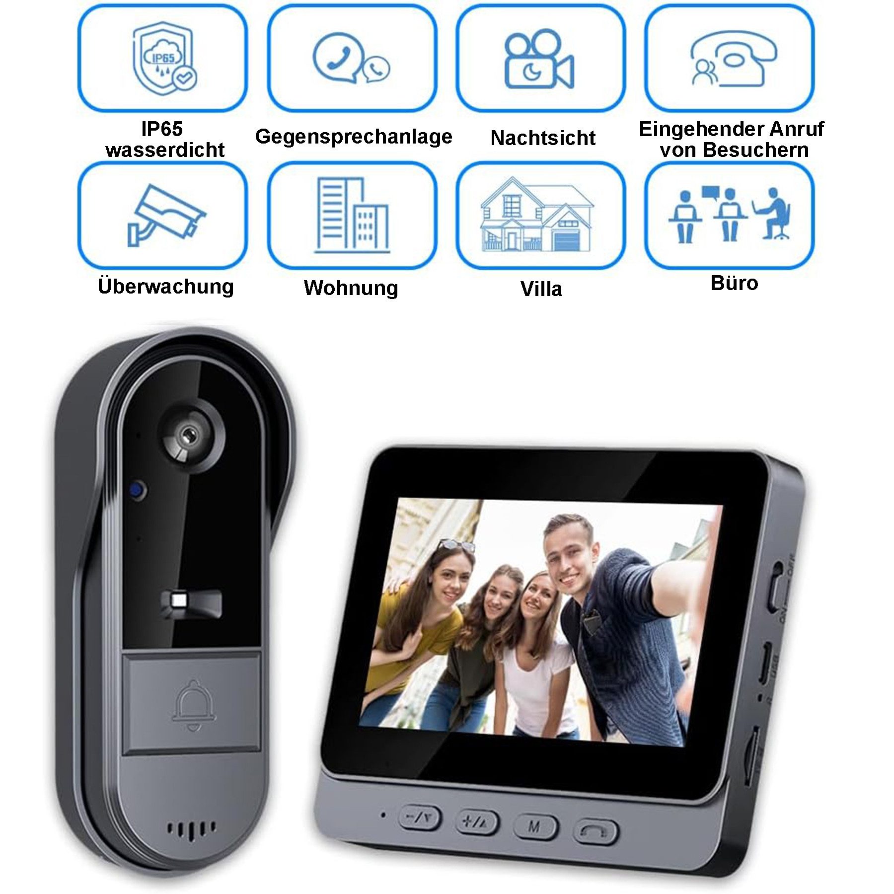 Senmudi Smart Home Türklingel Drahtlose Türklingel mit Kamera 1080P IP65 Wasserdicht (Video Türklingel 4,3Zoll, mit 170°HD Kamera, IPS Bildschirm Funkklingel, Kabellose Türklingel mit IR-Nachtsicht, Zwei-Wege-Audio, Aktivierung, 1800mAh Akuu Drahtlose Video Türklingel, ideal für Mehrfamilienhäuser und Apartments)